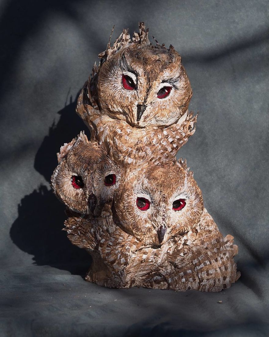 I Use Wood And Clay To Create Realistic Owl Sculptures I Use Wood And Clay To Create Realistic Owl Sculptures