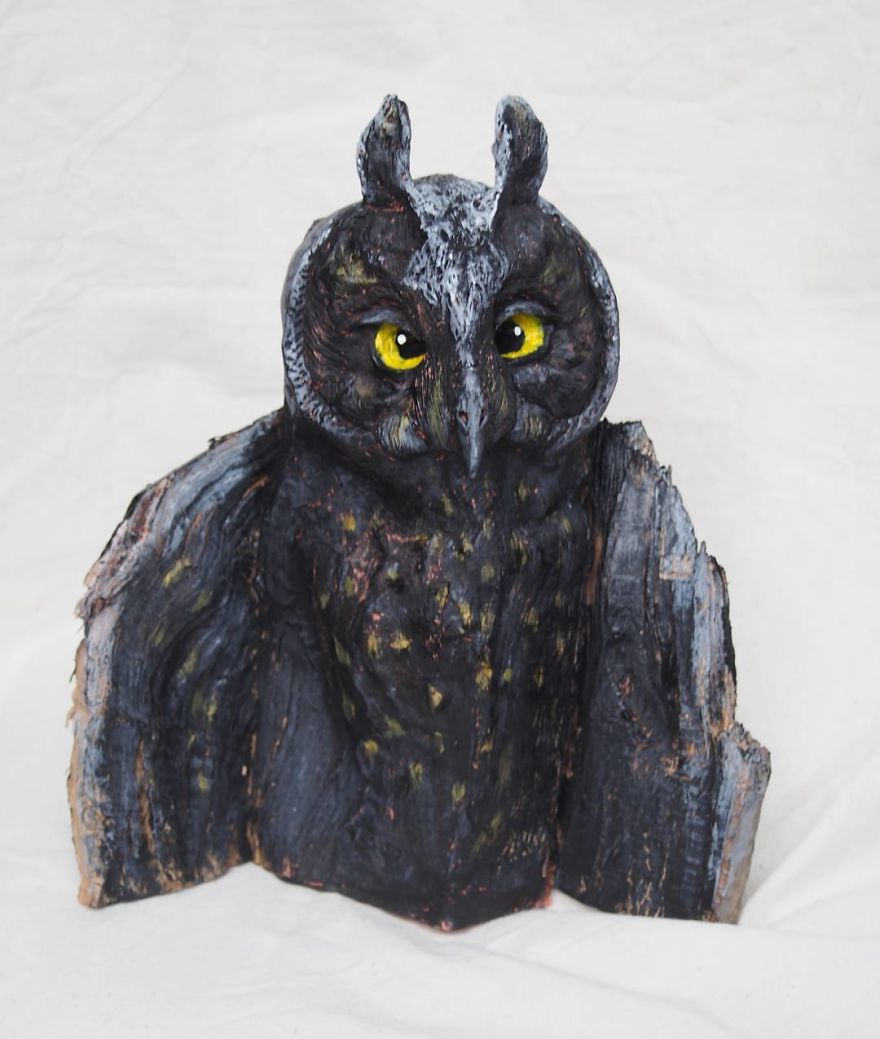 I Use Wood And Clay To Create Realistic Owl Sculptures I Use Wood And Clay To Create Realistic Owl Sculptures