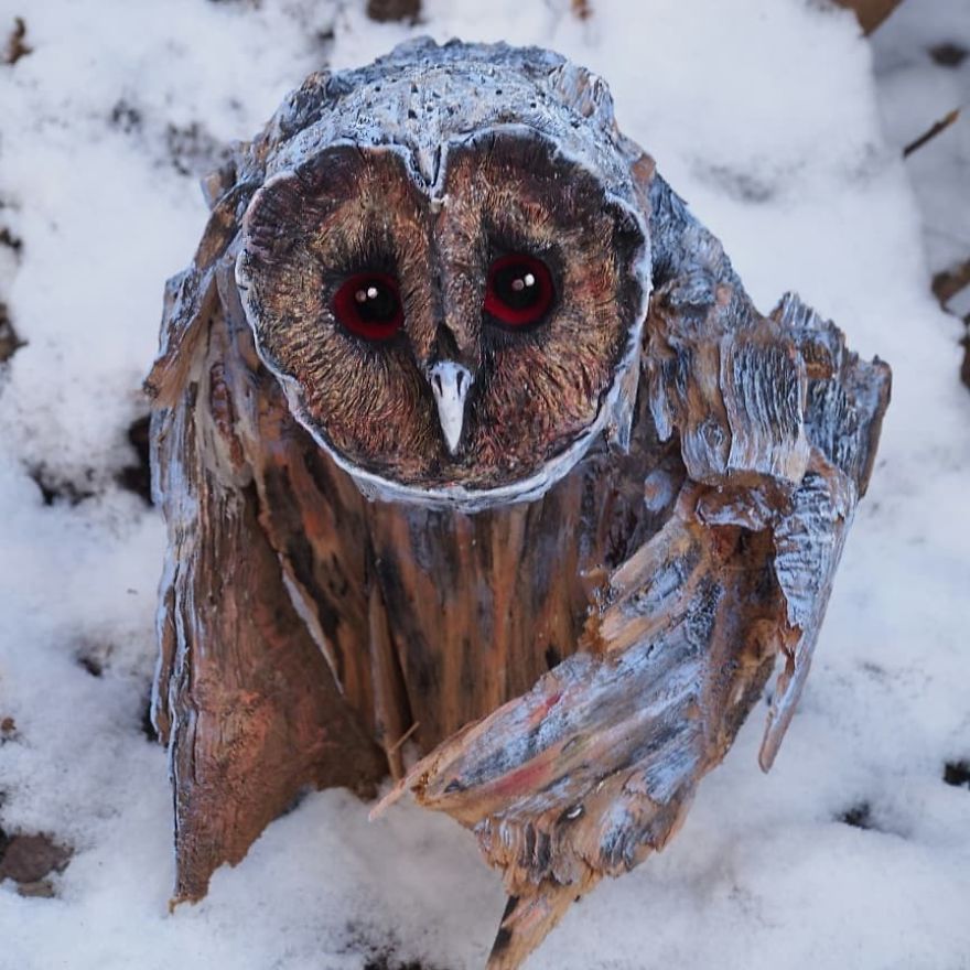 I Use Wood And Clay To Create Realistic Owl Sculptures I Use Wood And Clay To Create Realistic Owl Sculptures