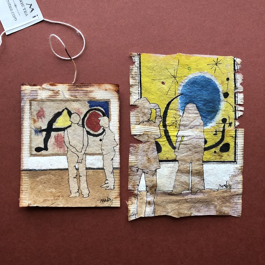 Museum Goers: Miniature Paintings On Used Tea Bags