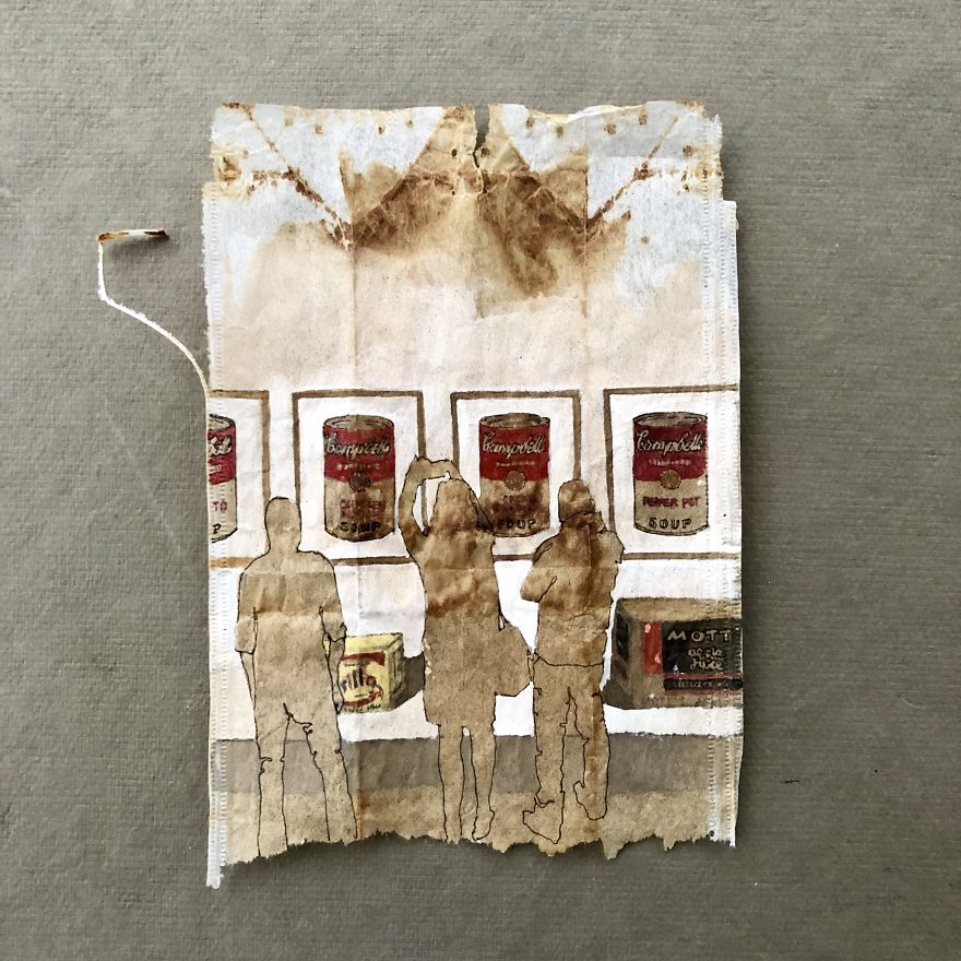 Museum Goers: Miniature Paintings On Used Tea Bags