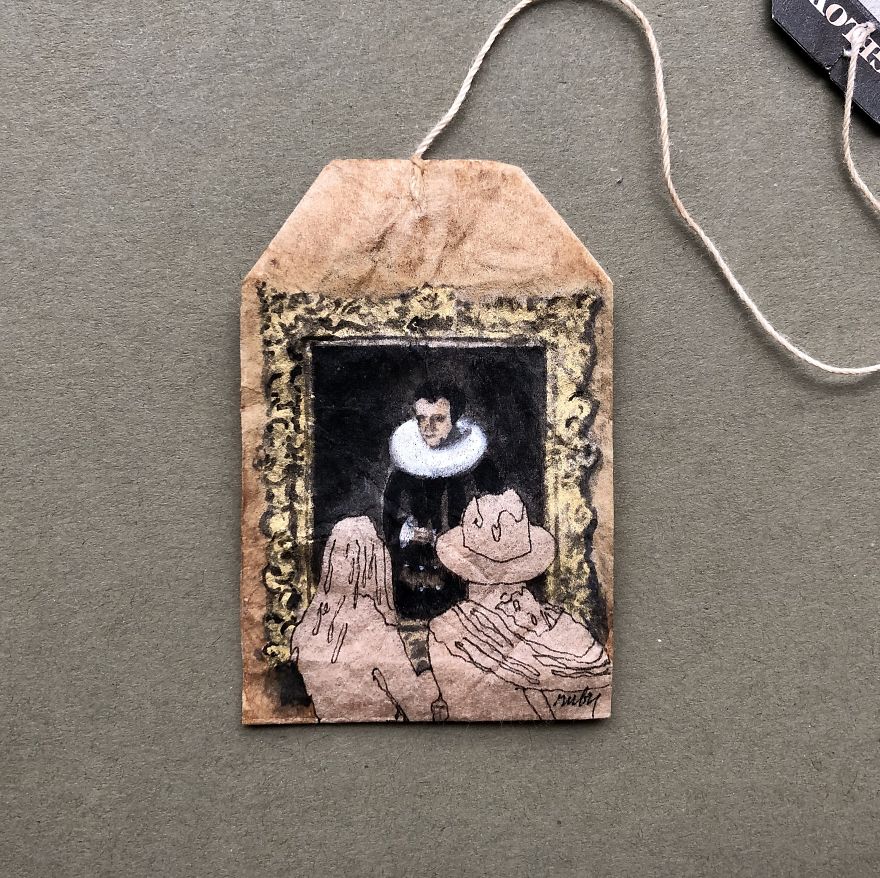 Museum Goers: Miniature Paintings On Used Tea Bags