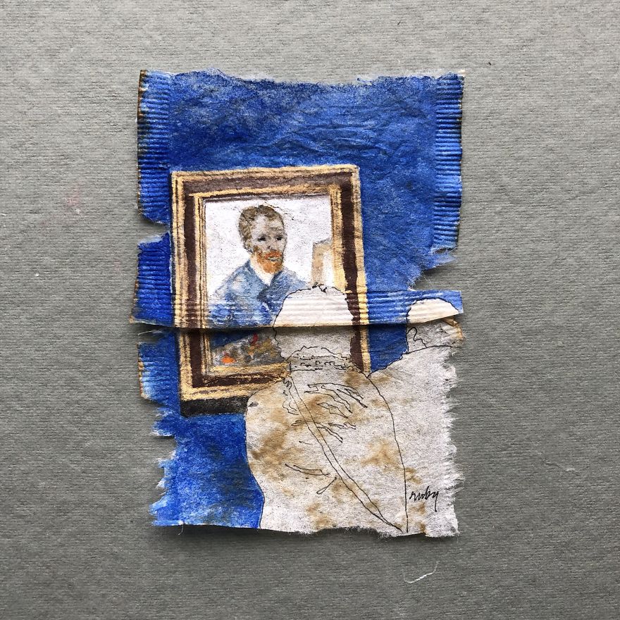 Museum Goers: Miniature Paintings On Used Tea Bags