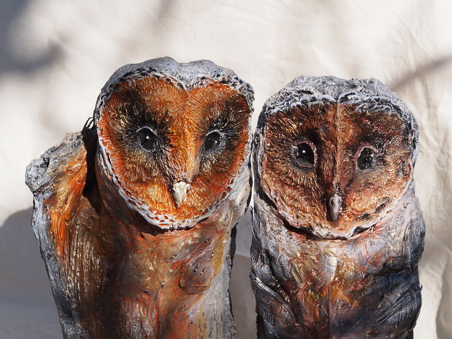 I Use Wood And Clay To Create Realistic Owl Sculptures I Use Wood And Clay To Create Realistic Owl Sculptures