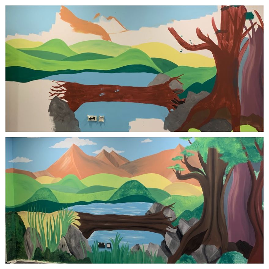 Artist Transforms Dreary School Library Into A Colourful, Inspirational Space! Artist Transforms Dreary School Library Into A Colourful, Inspirational Space!