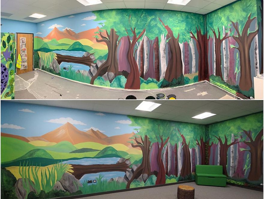 Artist Transforms Dreary School Library Into A Colourful, Inspirational Space! Artist Transforms Dreary School Library Into A Colourful, Inspirational Space!