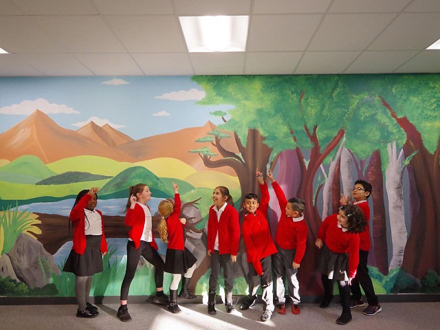 Artist Transforms Dreary School Library Into A Colourful, Inspirational Space!