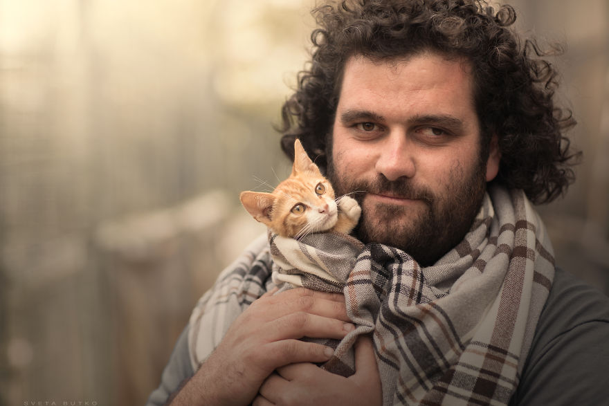 Amos With Strabismus And Ginger - A Kitten That Lost Her Mother After She Was Born