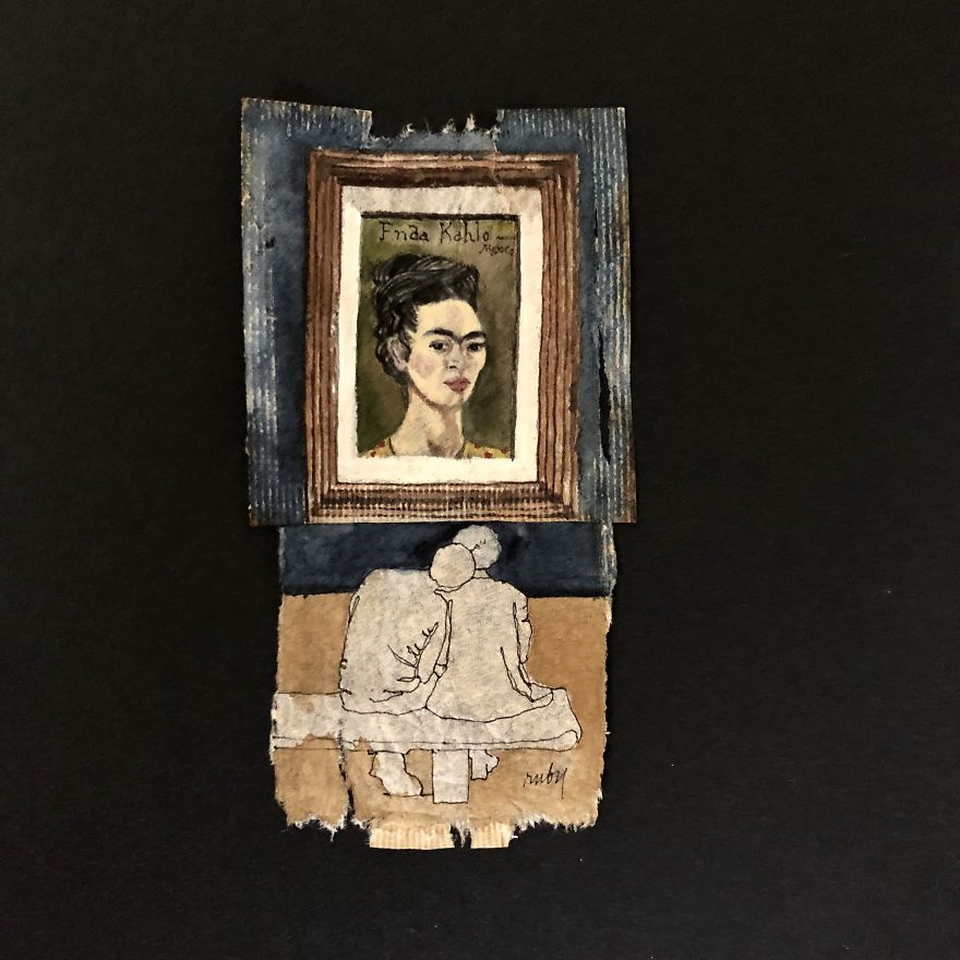 Museum Goers: Miniature Paintings On Used Tea Bags