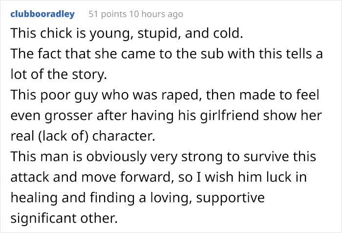Girlfriend Asks If She's Wrong To Leave Boyfriend After Learning That He Was Raped, Gets Destroyed With Responses Girlfriend Asks If She's Wrong To Leave Boyfriend After Learning That He Was Raped, Gets Destroyed With Responses