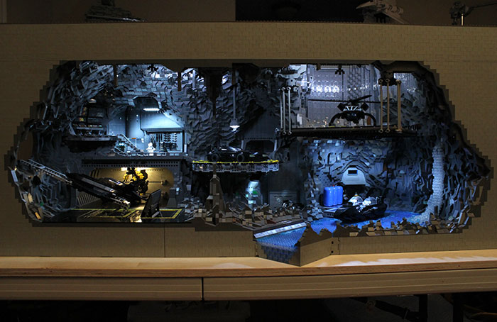 LEGO Batcave Built From 20,000 Blocks With 4 Lights Powered From Behind