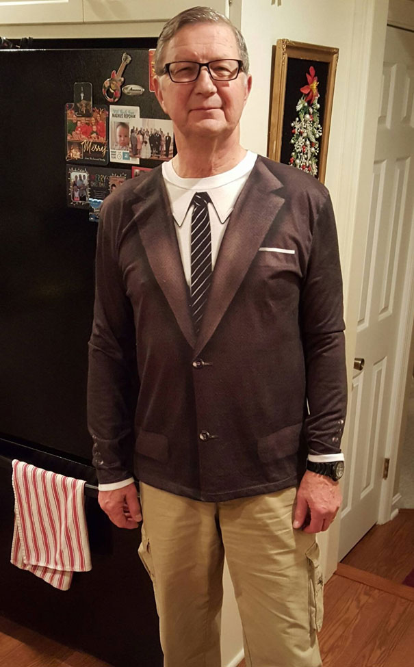 My Dad Showing Off His New Favorite T-Shirt For Christmas Dinner