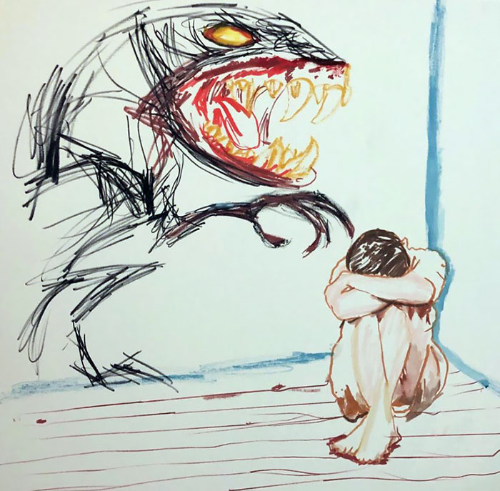 Sleep Disorders For Years. Terrified Of Shadow Things. Here’s An Example I Drew Of What I Am Seeing When I Doze Off