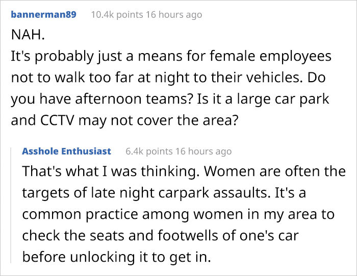 People Are Explaining Why "Female Only" Parking Spaces Exist After This Guy Points Out It's Not Equal