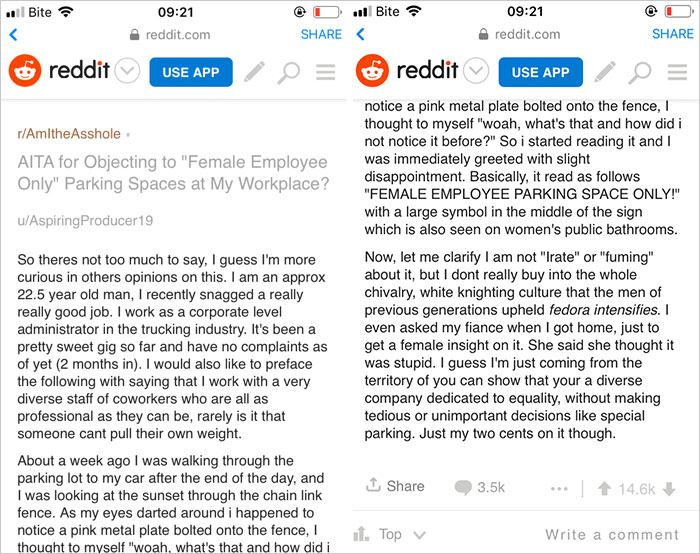 People Are Explaining Why "Female Only" Parking Spaces Exist After This Guy Points Out It's Not Equal