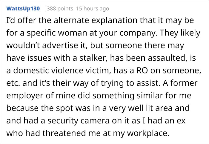 People Are Explaining Why "Female Only" Parking Spaces Exist After This Guy Points Out It's Not Equal