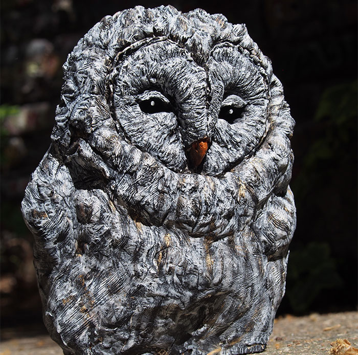 I Use Wood And Clay To Create Realistic Owl Sculptures