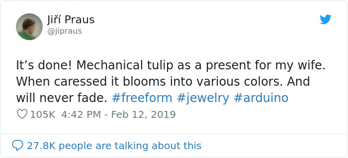 People Are Saying This Husband Just Won Valentine's Day By Gifting His Wife A Mechanical Flower That Blooms When Touched