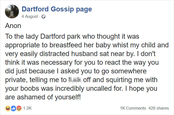 Woman Complains This Mom's Breastfeeding Is 'Distracting' Her Husband So She Squirts Her Boob At Her