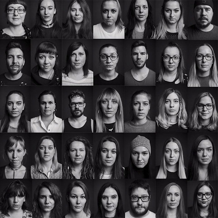 Collage of 35 individuals showcasing different frames of a motion tattoo concept. Collage of 35 individuals showcasing different frames of a motion tattoo concept.