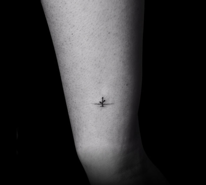 Close-up of a small, minimalist tattoo on an arm, part of a motion tattoo project. Close-up of a small, minimalist tattoo on an arm, part of a motion tattoo project.