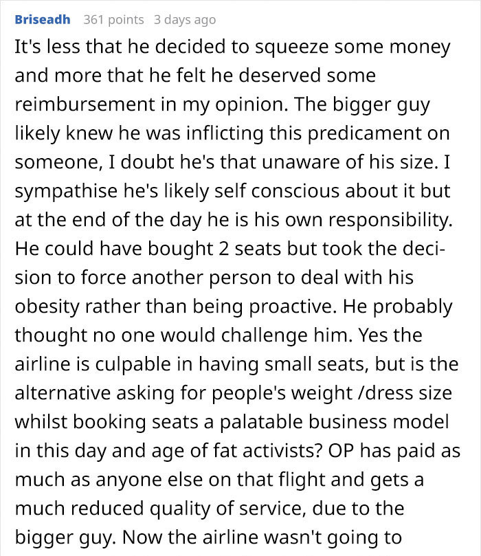 Guy Asks If He's Wrong To Make Obese Man Pay Him $150 For Taking Up Part Of His Seat On A 5-Hour Flight