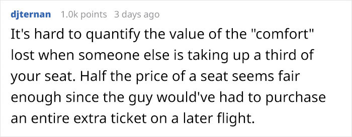 Guy Asks If He's Wrong To Make Obese Man Pay Him $150 For Taking Up Part Of His Seat On A 5-Hour Flight