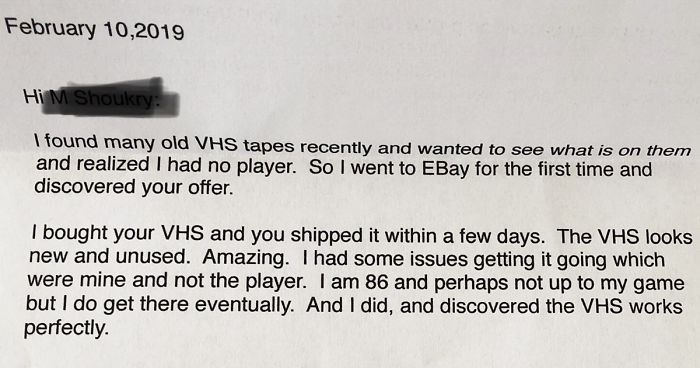 People Are Heartwarmed By The Letter This Person Received From An 86-Year-Old Who Bought His VHS Player