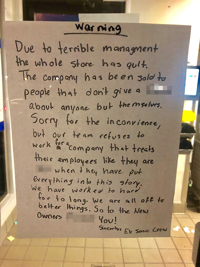 After New Owners Took Over A Fast Food Restaurant, Their Whole Staff Walked Out Leaving A Brutal Note Behind