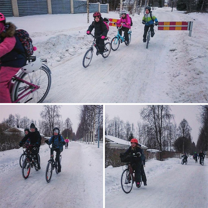 Kids In Finland Continue To Ride Bicycles To School In -17°C (1.4°F) Weather And It's A Lesson In Commuting Kids In Finland Continue To Ride Bicycles To School In -17°C (1.4°F) Weather And It's A Lesson In Commuting