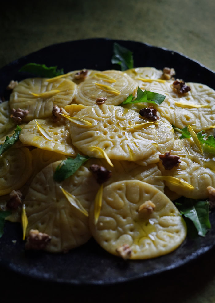Dandelion And Walnut Sunwheel Pasta