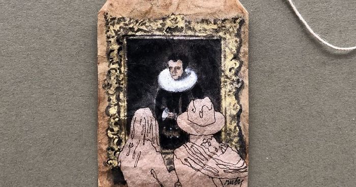 I Paint “Museum Goers” On Used Tea Bags (19 Pics)