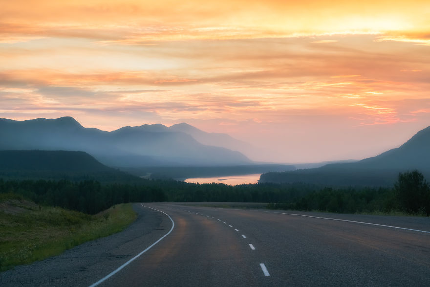 Smoky Liard River Valley At Sunset
