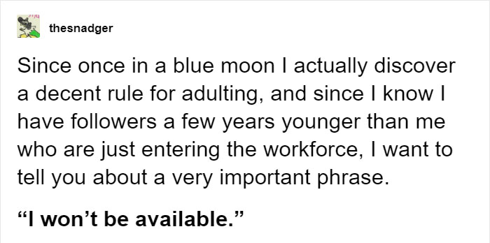 Someone Gives Millennials Advice On How To Say 'No' When Your Boss Wants You To Work On A Free Day Someone Gives Millennials Advice On How To Say 'No' When Your Boss Wants You To Work On A Free Day