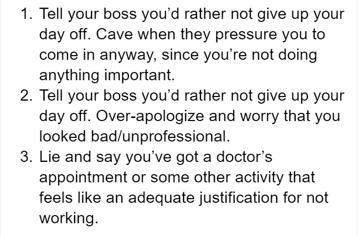 Someone Gives Millennials Advice On How To Say 'No' When Your Boss Wants You To Work On A Free Day Someone Gives Millennials Advice On How To Say 'No' When Your Boss Wants You To Work On A Free Day