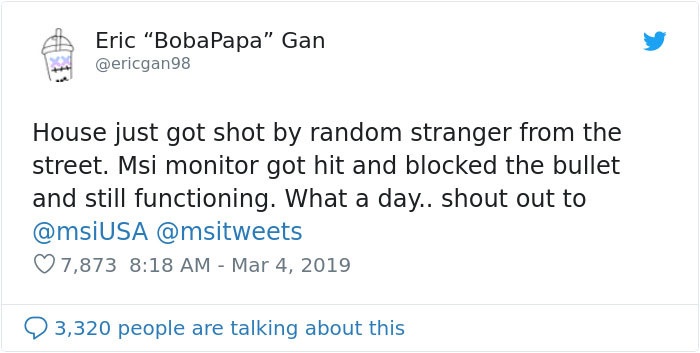 Gaming Monitor Stops One Of 5 Bullets Shot At This Guy’s House, MSI Offers To Replace It Gaming Monitor Stops One Of 5 Bullets Shot At This Guy’s House, MSI Offers To Replace It