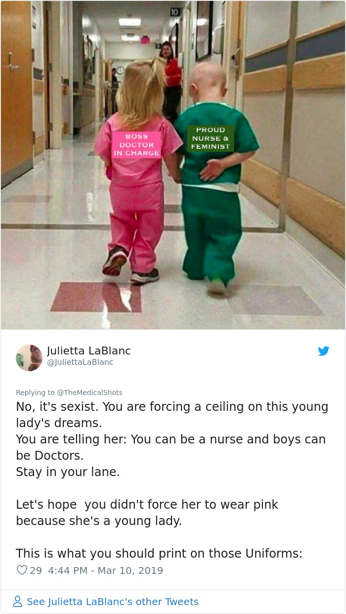 21 Reactions To 'Sexist' Photo Of Girl And Boy Wearing Nurse And Doctor Scrubs 21 Reactions To 'Sexist' Photo Of Girl And Boy Wearing Nurse And Doctor Scrubs