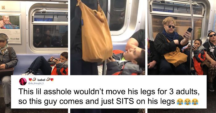 Kid Refuses To Move His Legs On A Subway, Someone Captures His Reaction When A Guy Sits On Them