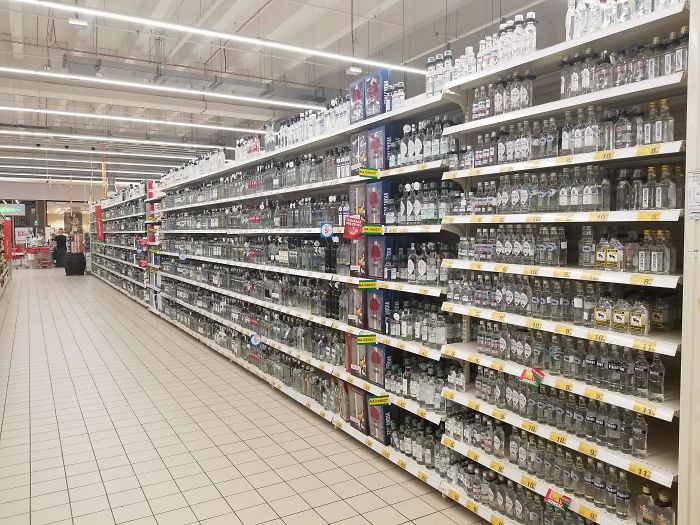 The Vodka Aisle At A Supermarket In Poland