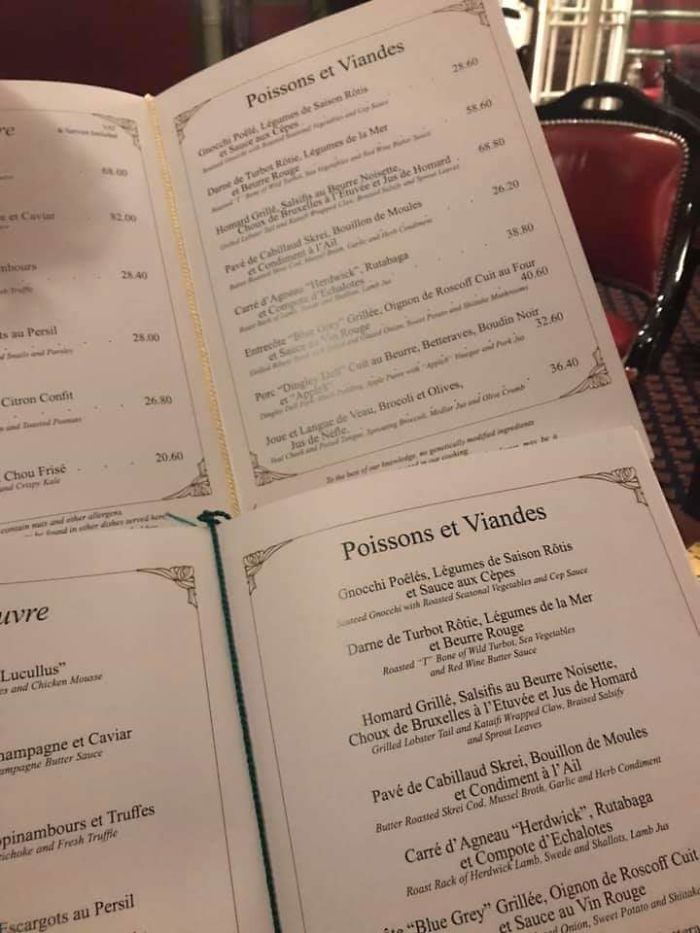 Only The Menu Given To The Person Paying Has Prices At A 2* Michelin Restaurant