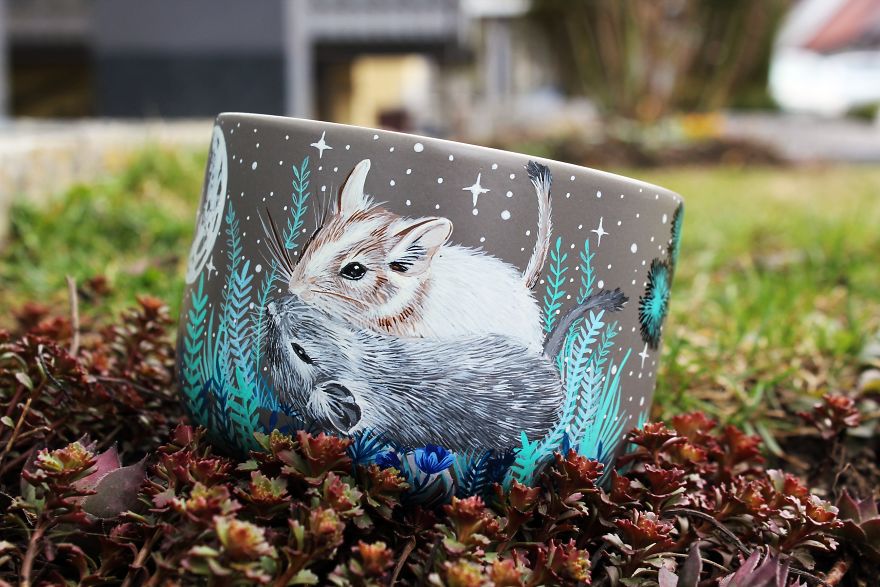 Hand Painted Portrait Of Degus On Ceramics