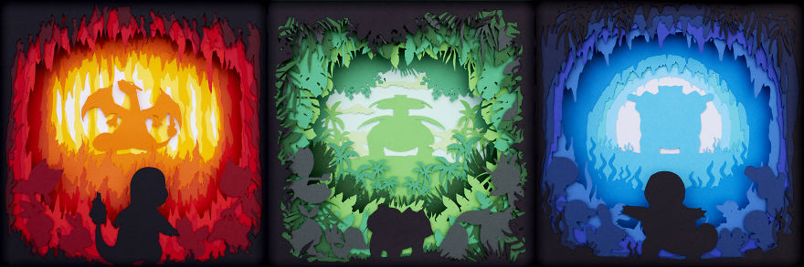 I Made Fire, Water And Grass Starter Pokémon Out Of Layers Of Coloured Paper