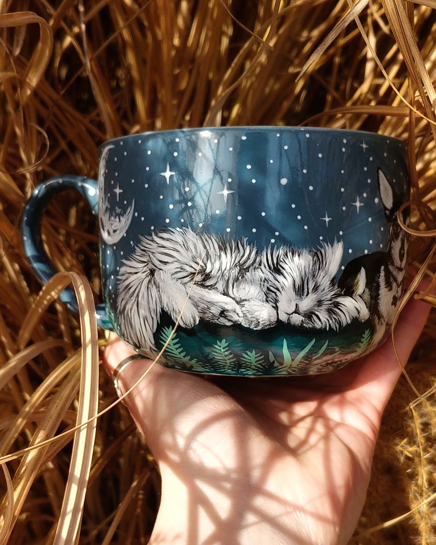 Sleepy Cat In Magic Moon Scene