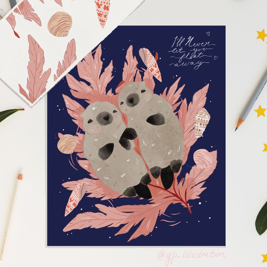 Close-Up Of Two Cute Otters