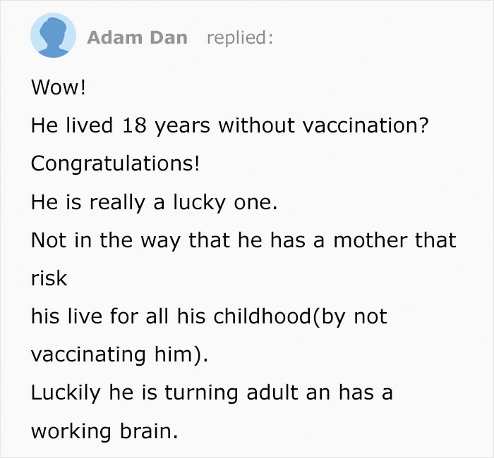 Anti-Vaxx Mom Asks How To Stop Her Son From Getting Vaccines When He Turns 18, Gets Shut Down In The Comments