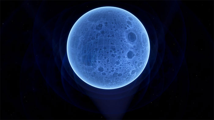 Blue glowing moon in space representing one of the crazy conspiracy theories that some people actually believe in.