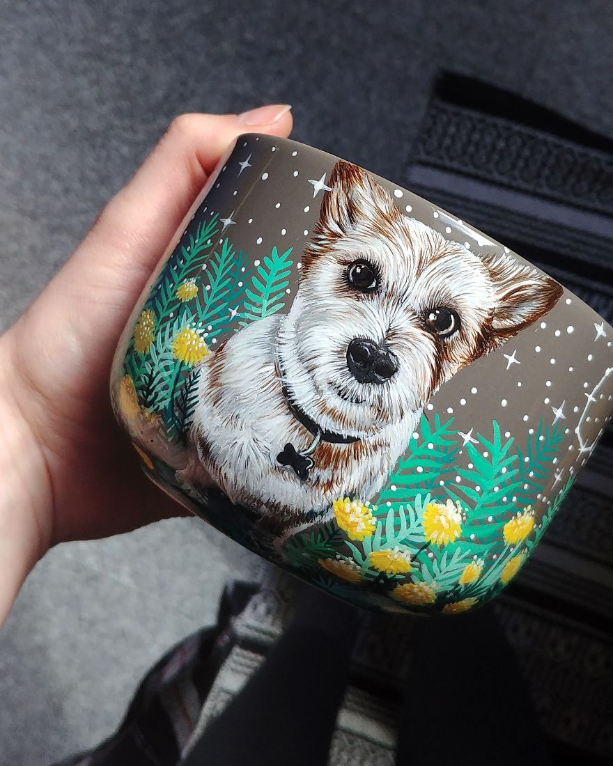 Portrait Of Dog In The Dandelion Meadow On A Mug