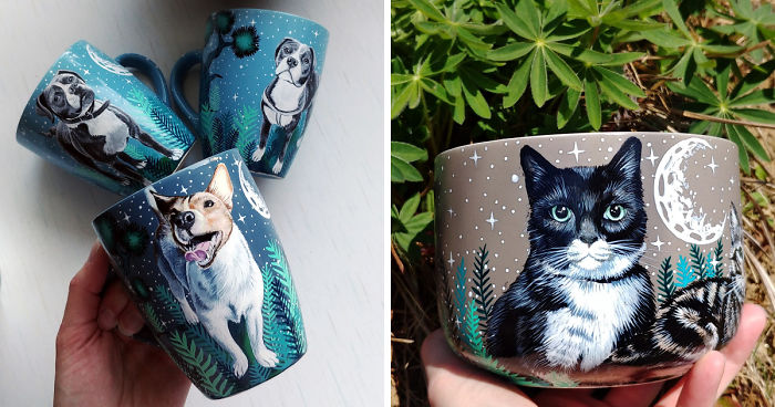 I Hand Paint Your Beloved Pets Into Magical Nature Scenes On Mugs