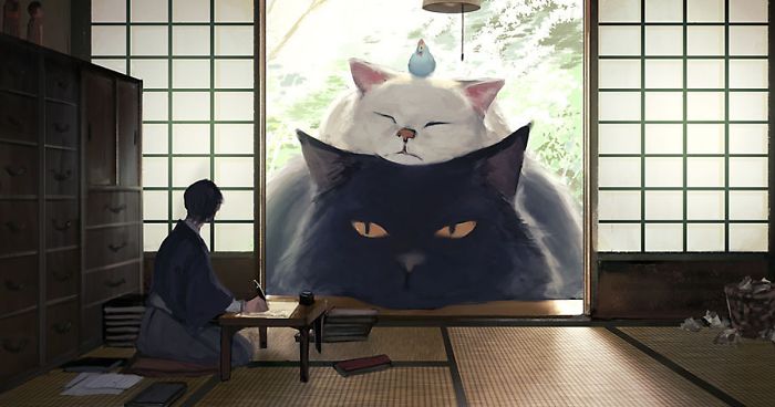 Japanese Illustrator Imagines A World Where Humans Live Among Giant Animals (30 Pics)