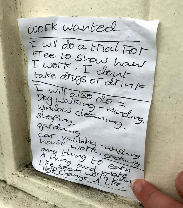 After Homeless Man Writes A Note Saying He Could Work For Free, 16 Y.O. Finds Him A Home And A Job After Homeless Man Writes A Note Saying He Could Work For Free, 16 Y.O. Finds Him A Home And A Job